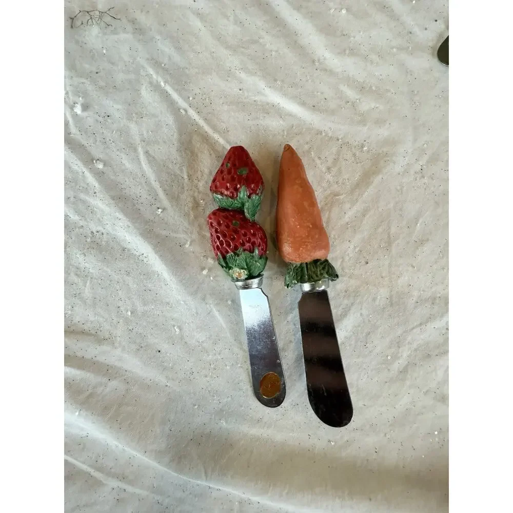 Lot 6 Vintage Novelty Cheese & Butter Stainless Steel‎ Blade Spreaders Ceramic